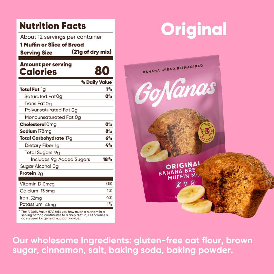 GoNanas Original Oat Flour Banana Bread Mix – Gluten Free, Vegan, Dairy Free, 3-Pack