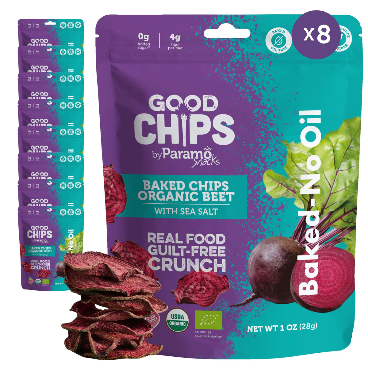 Good Chips by Paramo Snacks – Baked Organic Beet Chips, 8-Pack, Oil-Free