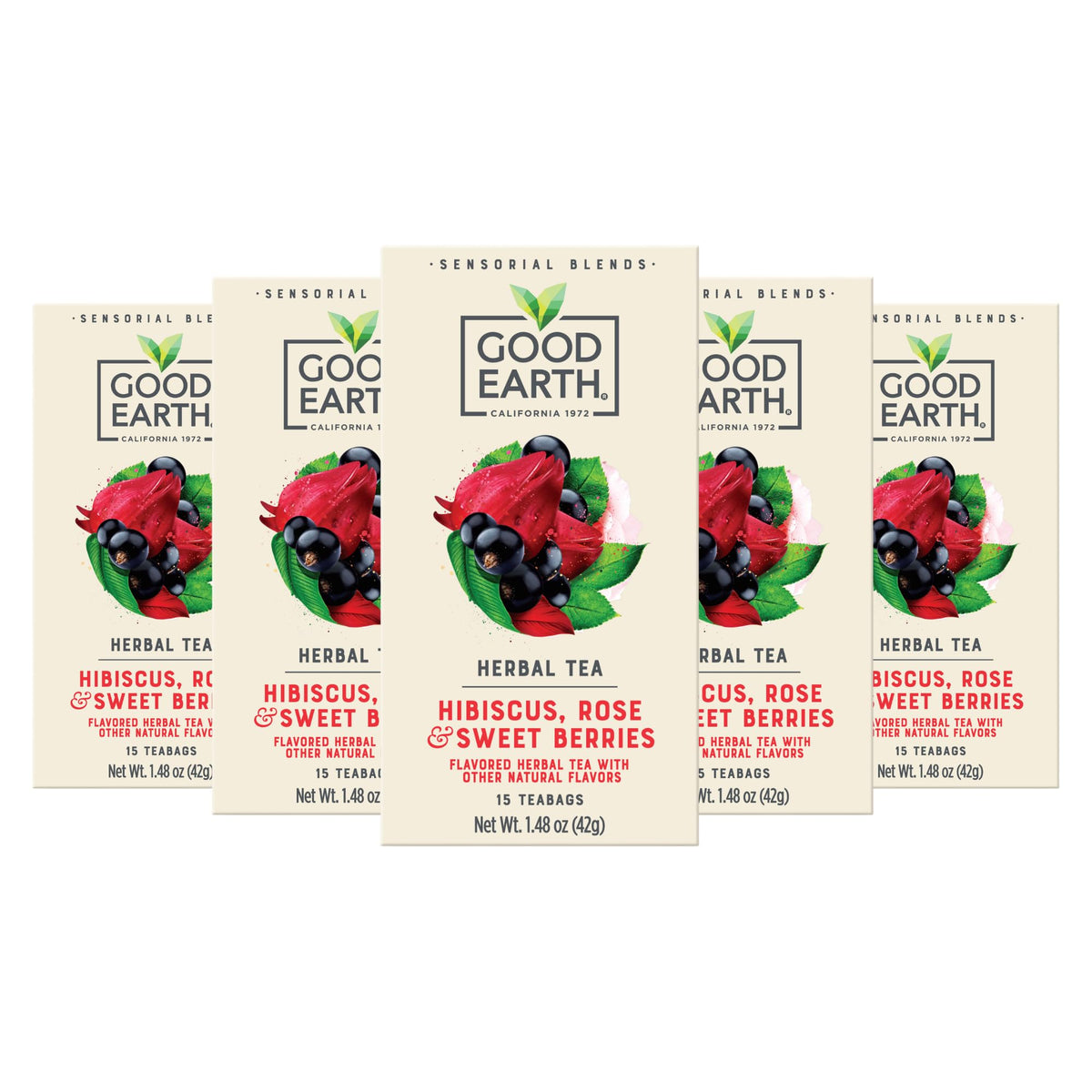 Good Earth Tea Co. Sensorial Blend Herbal Tea - Hibiscus, Rose & Sweet Berries (15 Bag x 5 Pack)