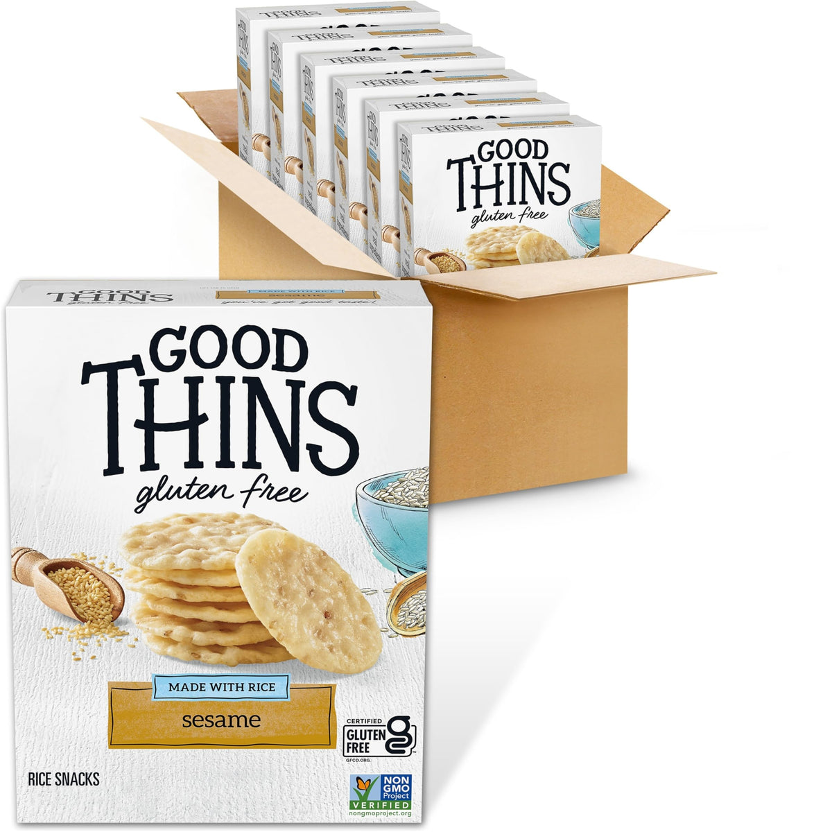 Good Thins Sesame Rice Snacks Gluten Free Crackers – 6 x 3.5 oz Bulk Pack