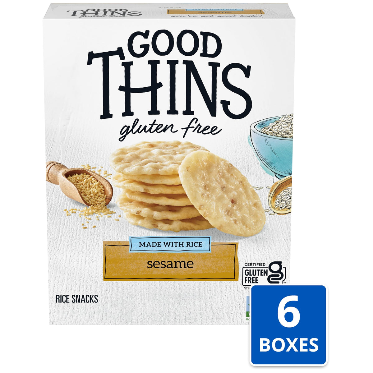 Good Thins Sesame Rice Snacks Gluten Free Crackers – 6 x 3.5 oz Bulk Pack
