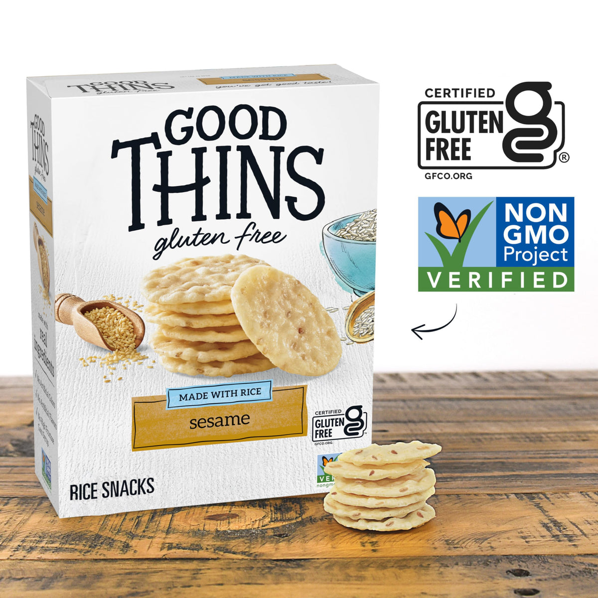 Good Thins Sesame Rice Snacks Gluten Free Crackers – 6 x 3.5 oz Bulk Pack