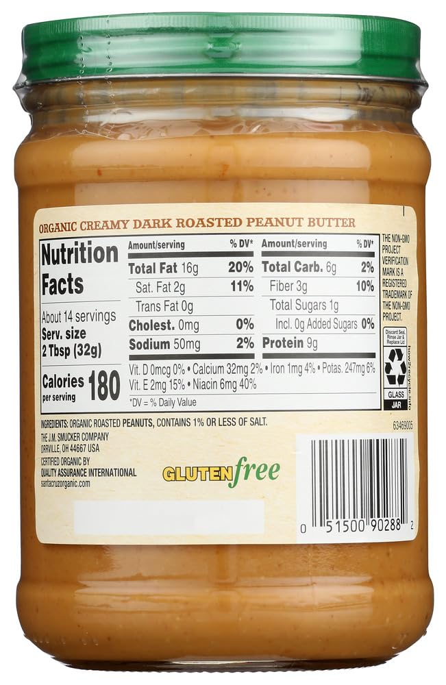 Santa Cruz Organic Creamy Dark Roasted Peanut Butter – 3 Pack (16 oz jars) + GTF Sticker & Chocolate Starlight Mint | Good Times Fulfillment