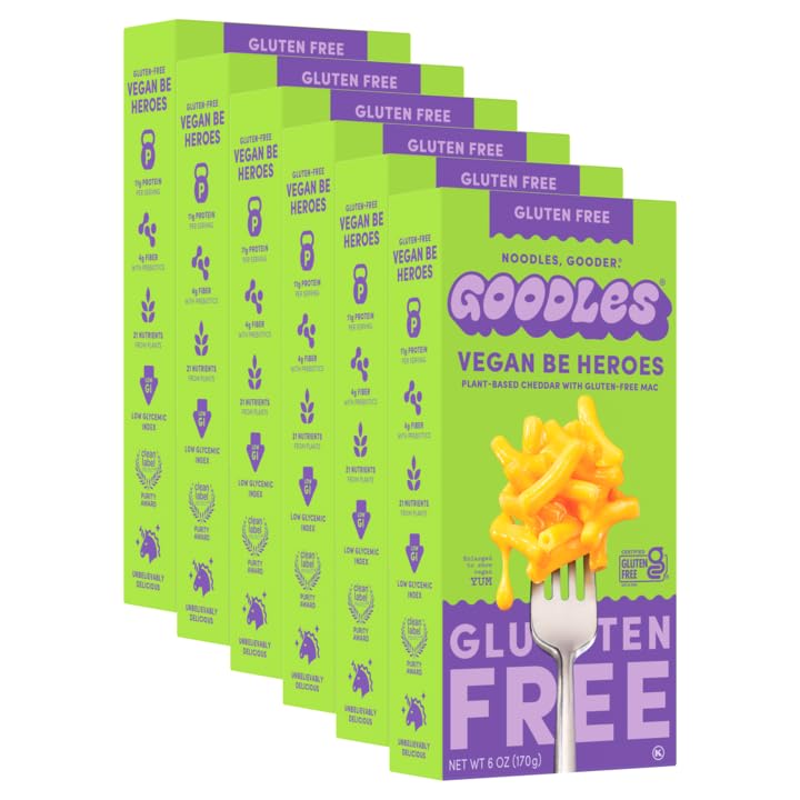 GOODLES Be Heroes Mac and Cheese 6-pack – Gluten-Free Vegan, 11g Protein & 4g Fiber per Serving | Kosher | Certified Gluten Free