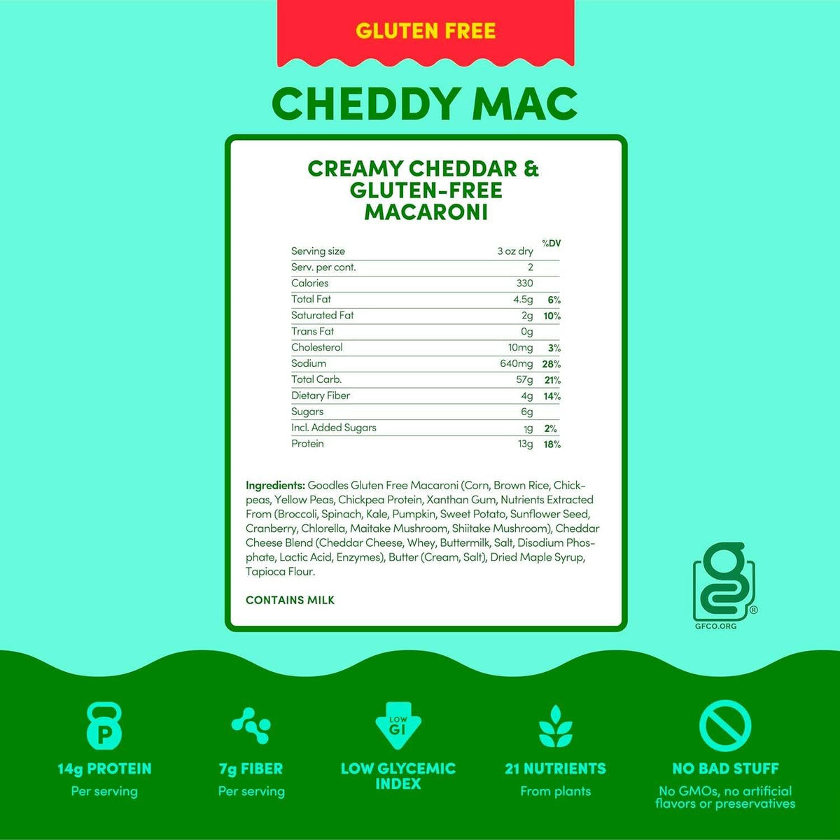 GOODLES Gluten-Free Cheddy Mac 6-pack - 13g Protein, 4g Fiber per Serving, 21 Plant Nutrients