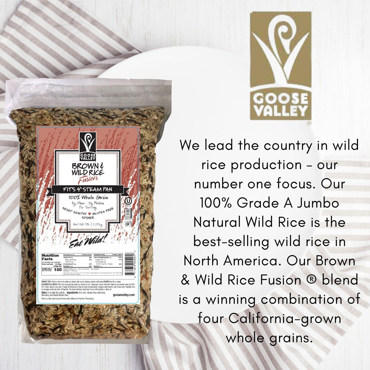 Goose Valley Brown & Wild Rice Fusion – 5 lb California Grown Whole Grain Blend