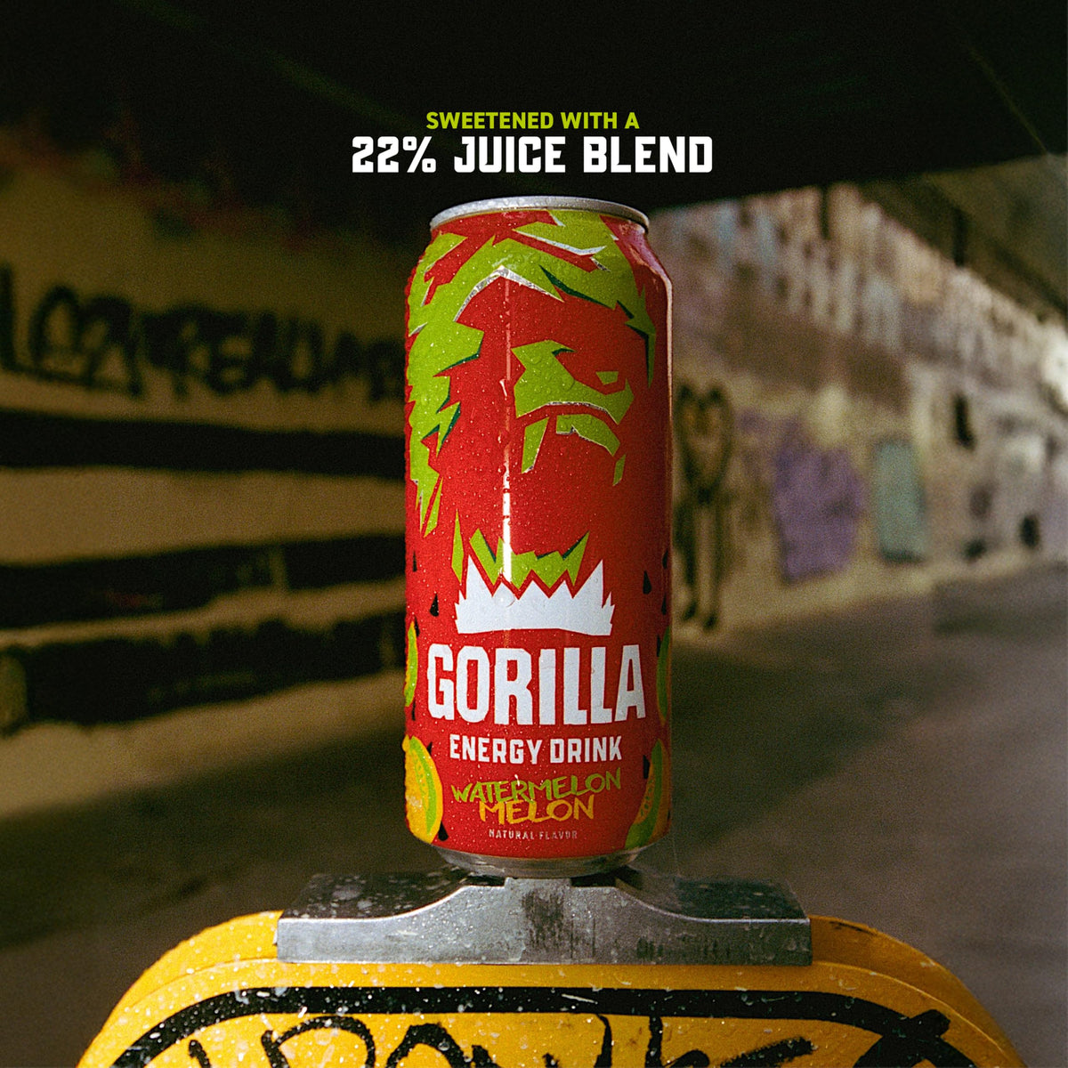 Gorilla Energy Drink Watermelon Melon – 200mg Natural Caffeine, Real Juice, 12 Pack