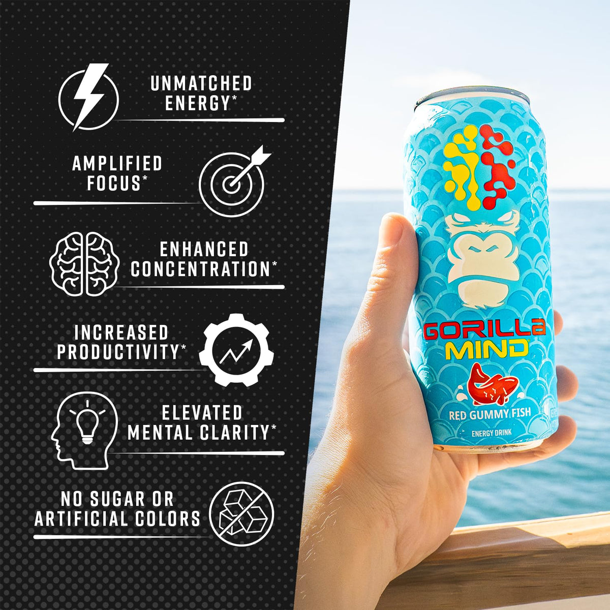 Gorilla Mind Energy Drink | Unmatched Energy & Focus – 16oz Can, 12-Pack (White Frost)
