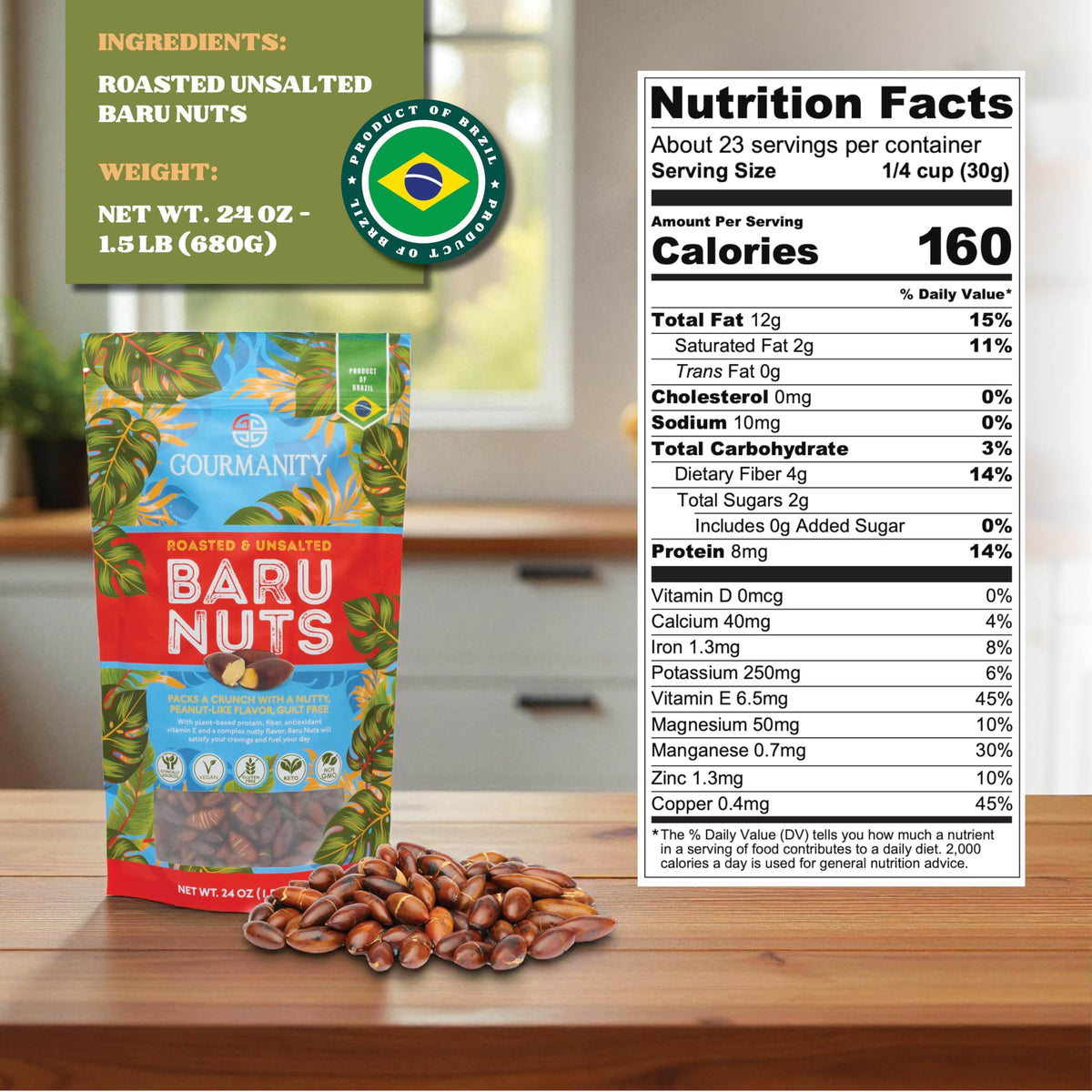Gourmanity Brazilian Baru Nuts – Roasted & Unsalted, High Protein, Omega 6 & 9