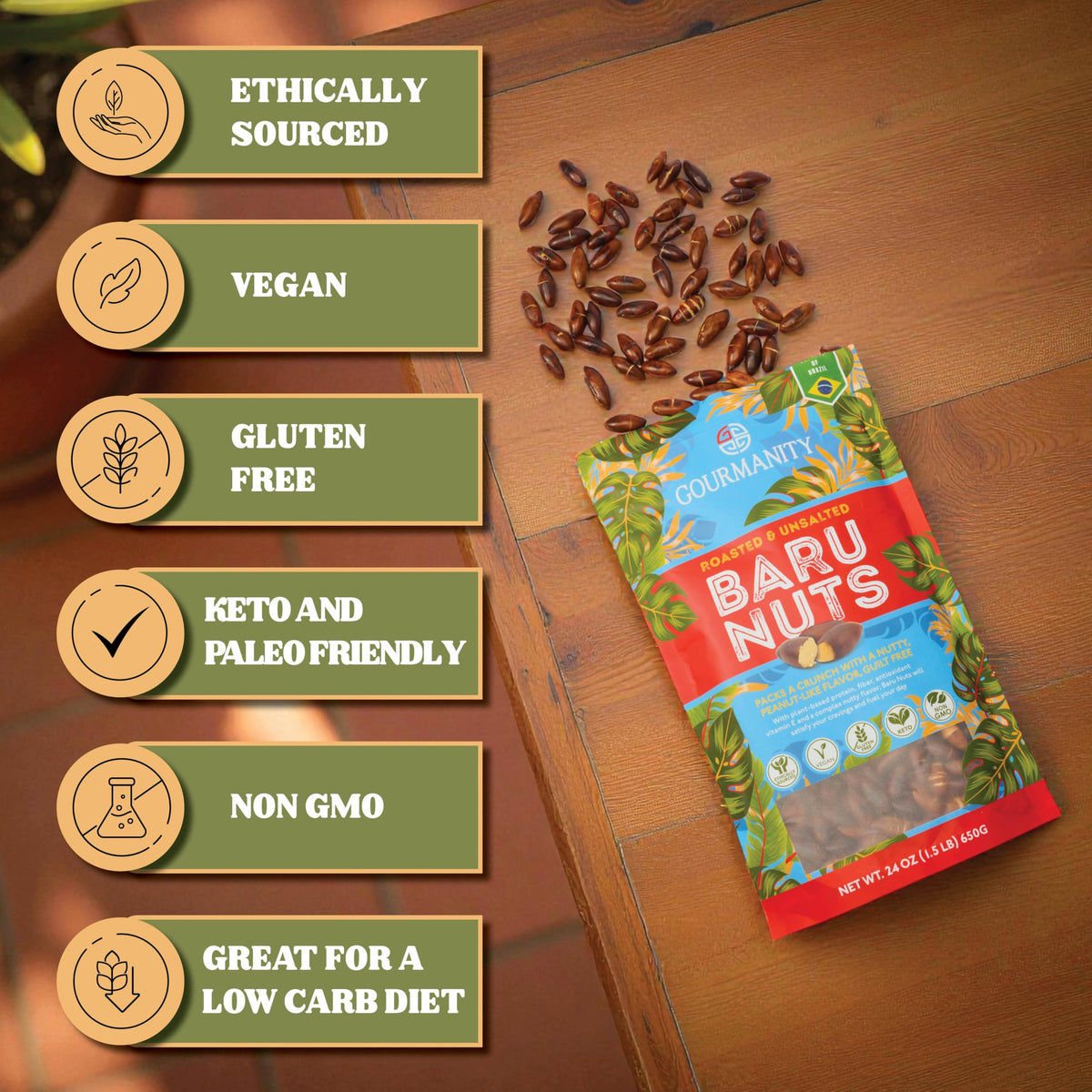 Gourmanity Brazilian Baru Nuts – Roasted & Unsalted, High Protein, Omega 6 & 9