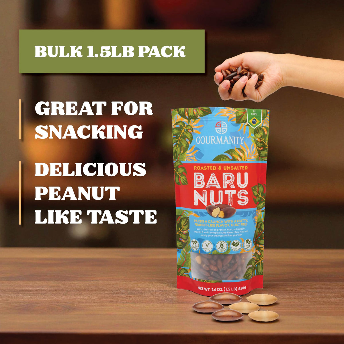 Gourmanity Brazilian Baru Nuts – Roasted & Unsalted, High Protein, Omega 6 & 9
