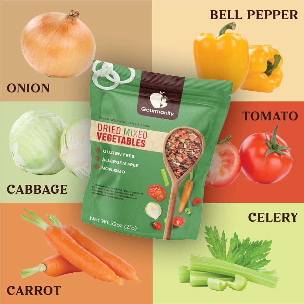 Gourmanity 2lb Tasty Vegetable Soup Blend | Dehydrated Vegetables for Ramen, Stews & Pantry