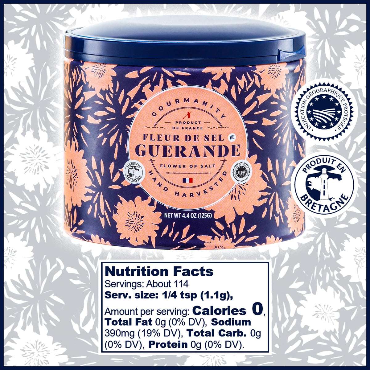 Gourmanity Fleur de Sel de Guerande – Premium Hand Harvested French Sea Salt, Finishing Salt, 4.4 oz (Pack of 2)