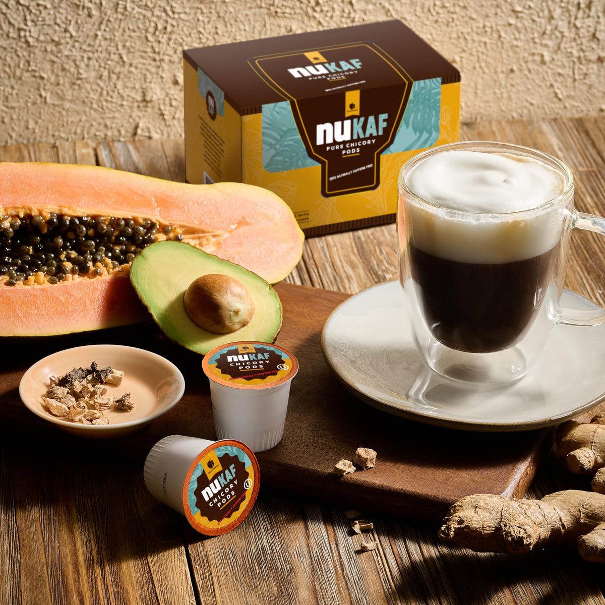 nuKAF Chicory Coffee K-Cups – 100% Caffeine Free, All Natural Keurig Pods by Gourmanity (36 pods)
