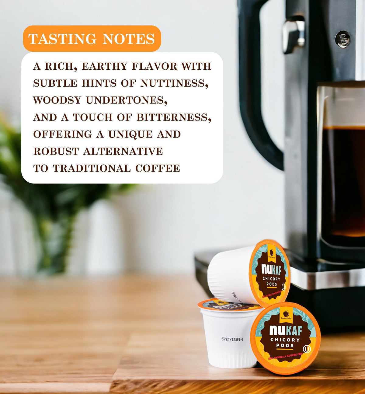nuKAF Chicory Coffee K-Cups – 100% Caffeine Free, All Natural Keurig Pods by Gourmanity (36 pods)
