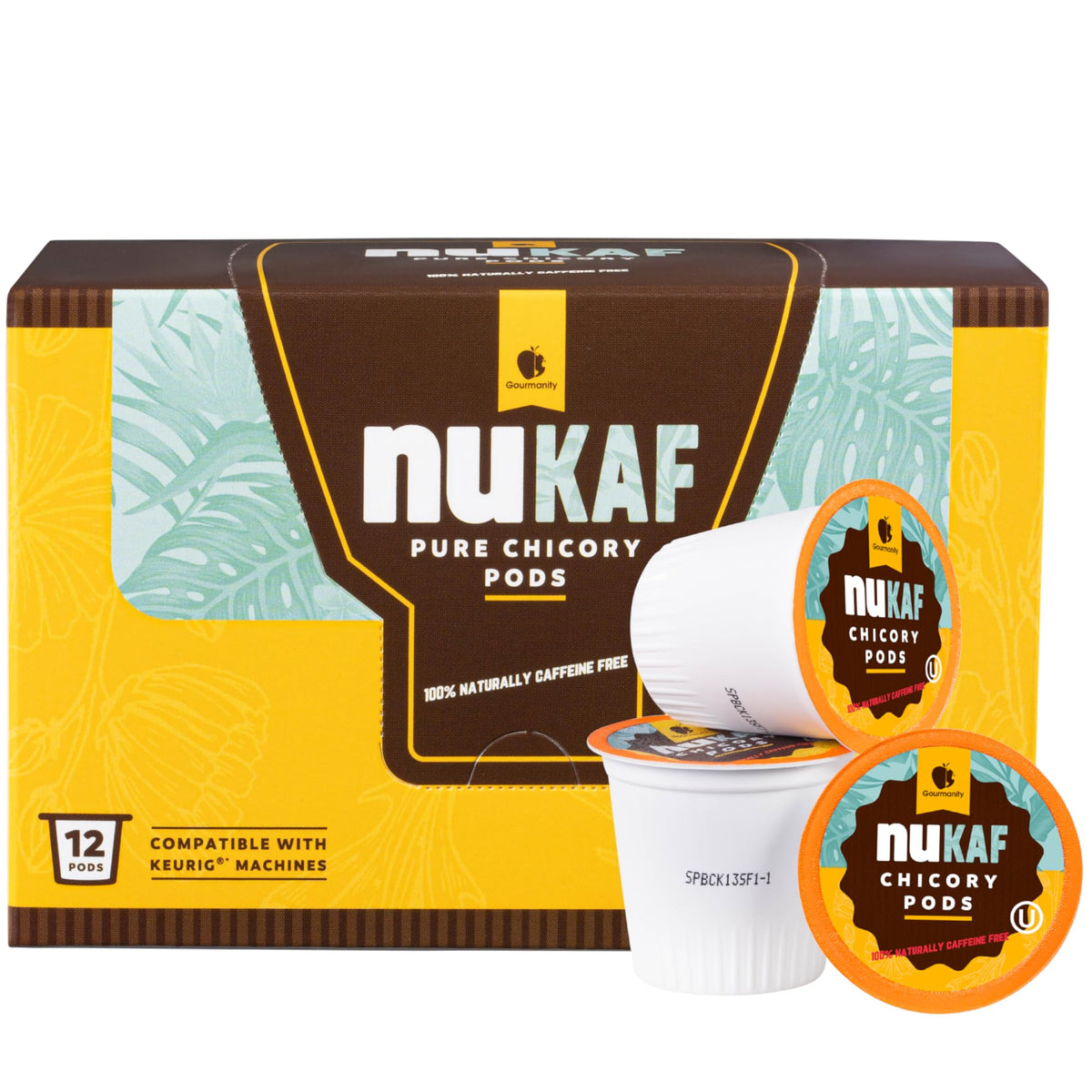 nuKAF Chicory Coffee K-Cups – 100% Caffeine Free, All Natural Keurig Pods by Gourmanity (36 pods)