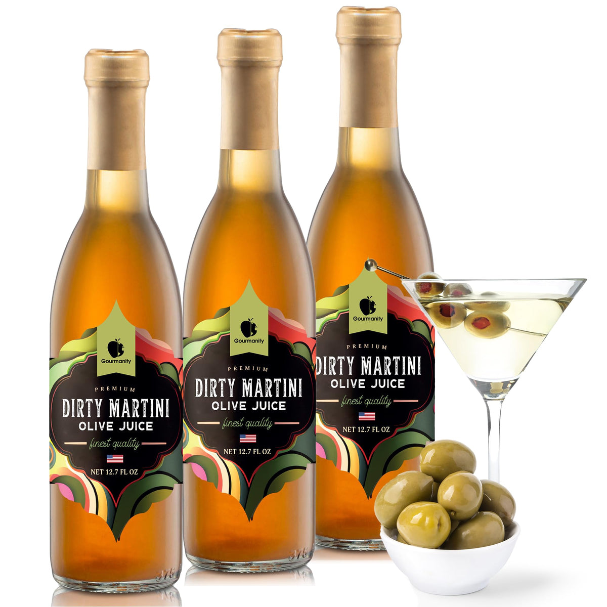 Gourmanity Olive Juice for Dirty Martinis – 12oz Bottle Pack of 3