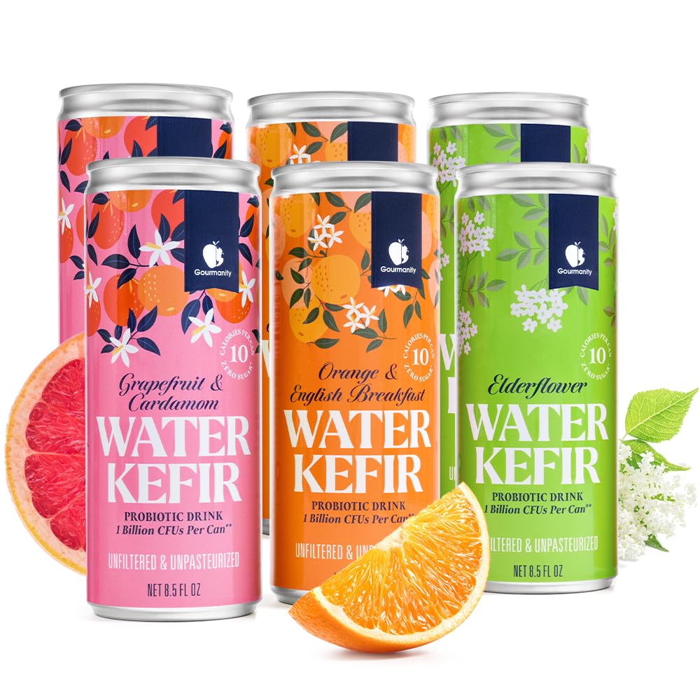 Gourmanity Water Kefir: Zero Sugar Probiotic Drink, Shelf-Stable 6-Pack