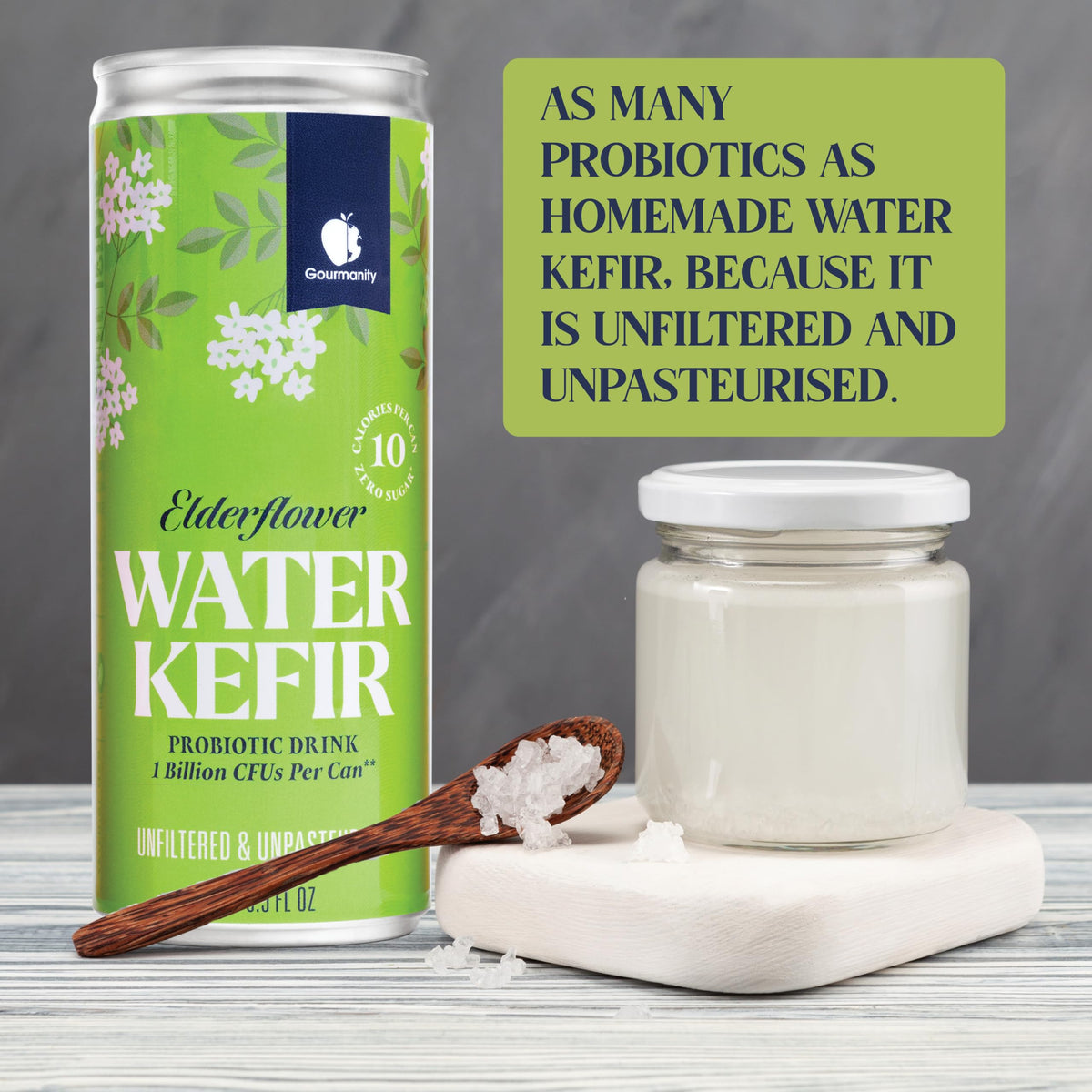 Gourmanity Water Kefir: Zero Sugar Probiotic Drink, Shelf-Stable 6-Pack