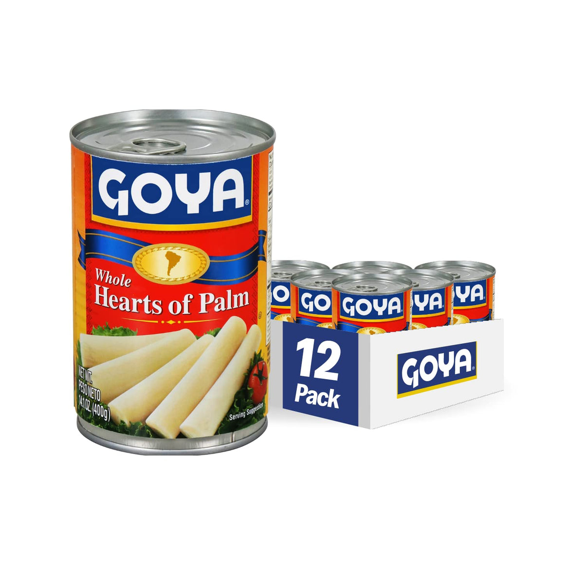 Goya Hearts of Palm (Palmitos), 14.1 oz — Pack of 12 | Fat-Free & Ready to Eat