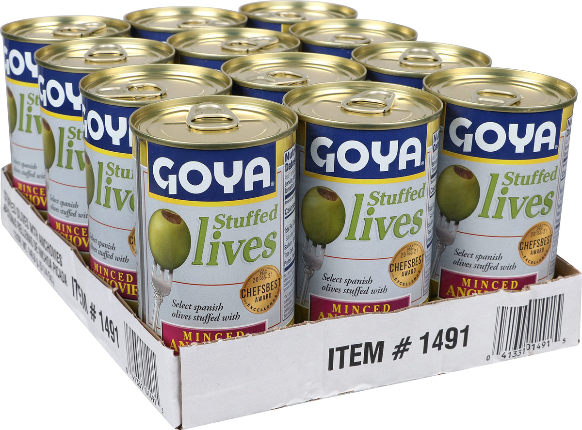 Goya Manzanilla Olives Stuffed with Anchovies – 5.25 oz (Pack of 12)