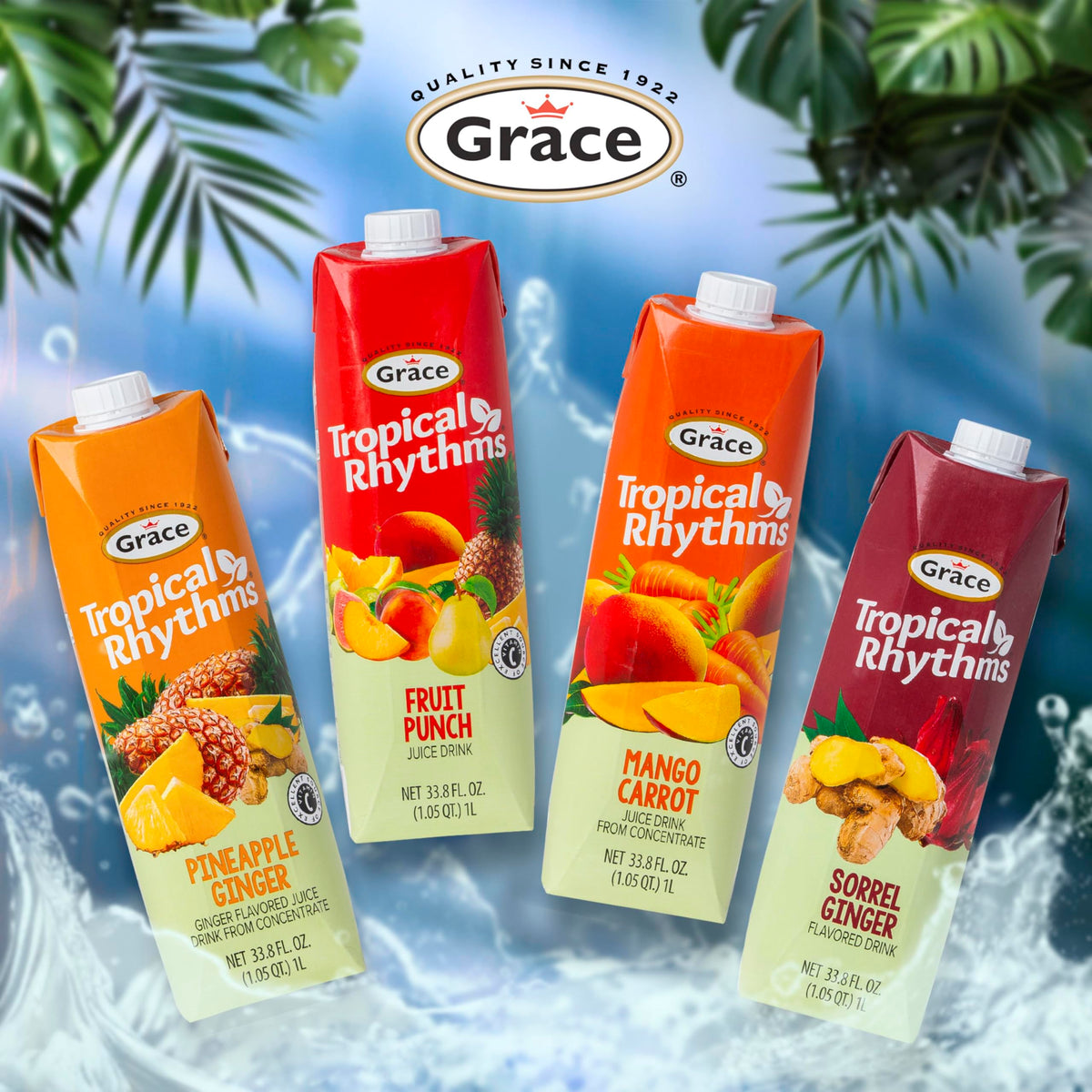 Grace Tropical Rhythms Ginger and Pineapple Juice — 3 Cartons (1L Each)