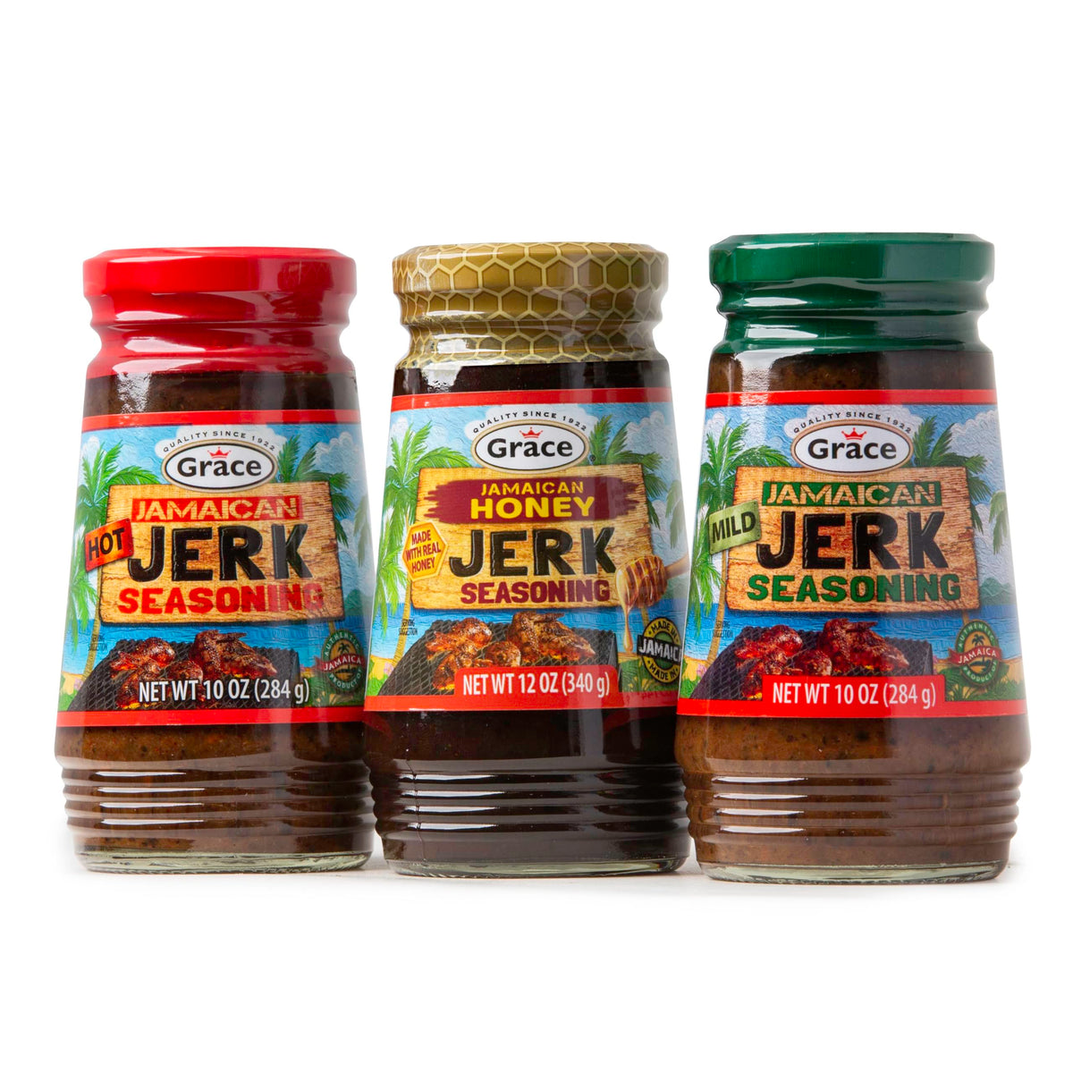 Grace Jamaican Jerk Seasoning Paste Variety Pack – Hot, Mild & Honey