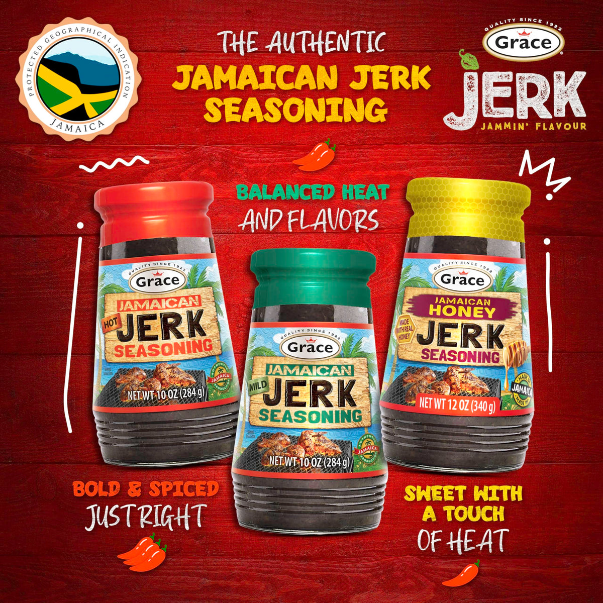Grace Jamaican Jerk Seasoning Paste Variety Pack – Hot, Mild & Honey