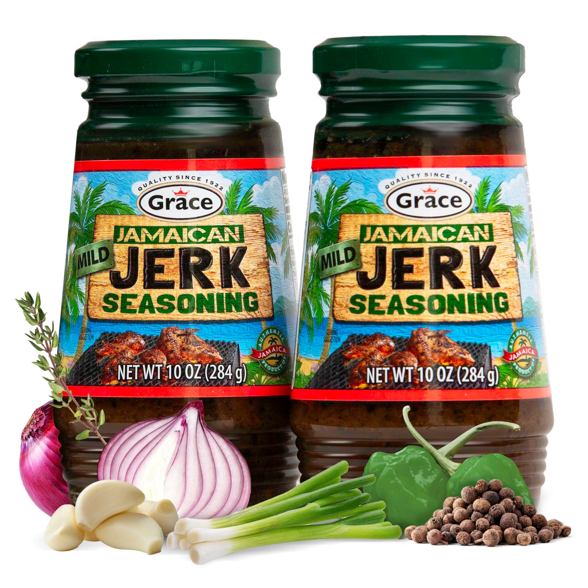 Grace Jamaican Mild Jerk Seasoning - 2 x 10oz Jars | Mild Caribbean Jerk for Chicken & Oxtail