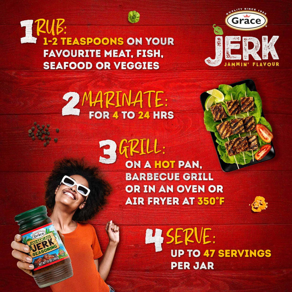 Grace Jamaican Mild Jerk Seasoning - 2 x 10oz Jars | Mild Caribbean Jerk for Chicken & Oxtail