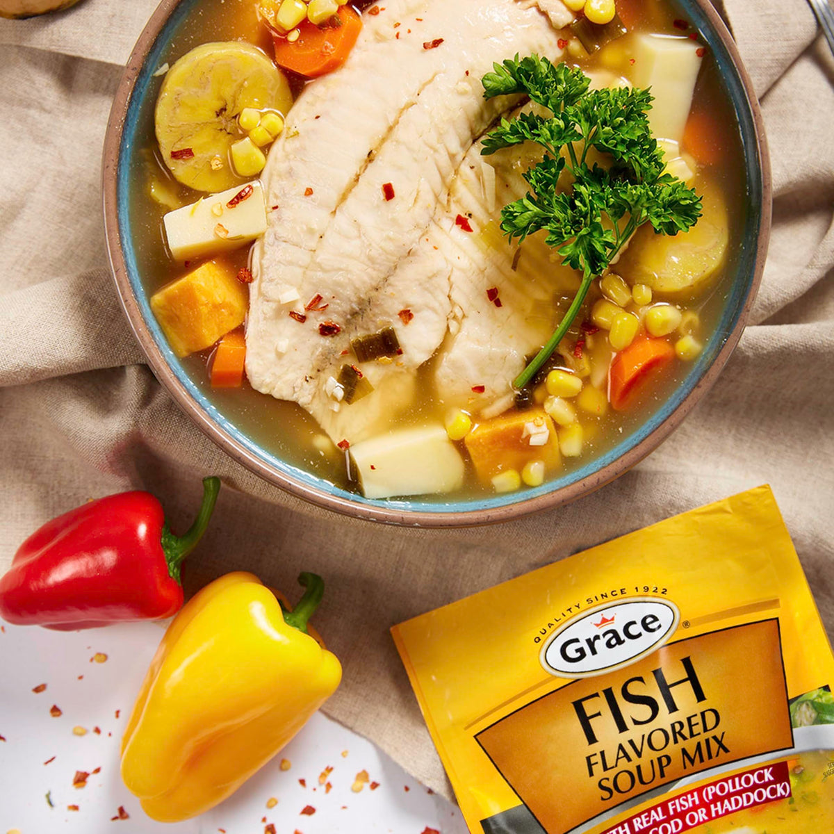 Grace Variety Pack: 12 Flavored Jamaican Soup Mixes — Fish, Cock, Chicken & Pumpkin