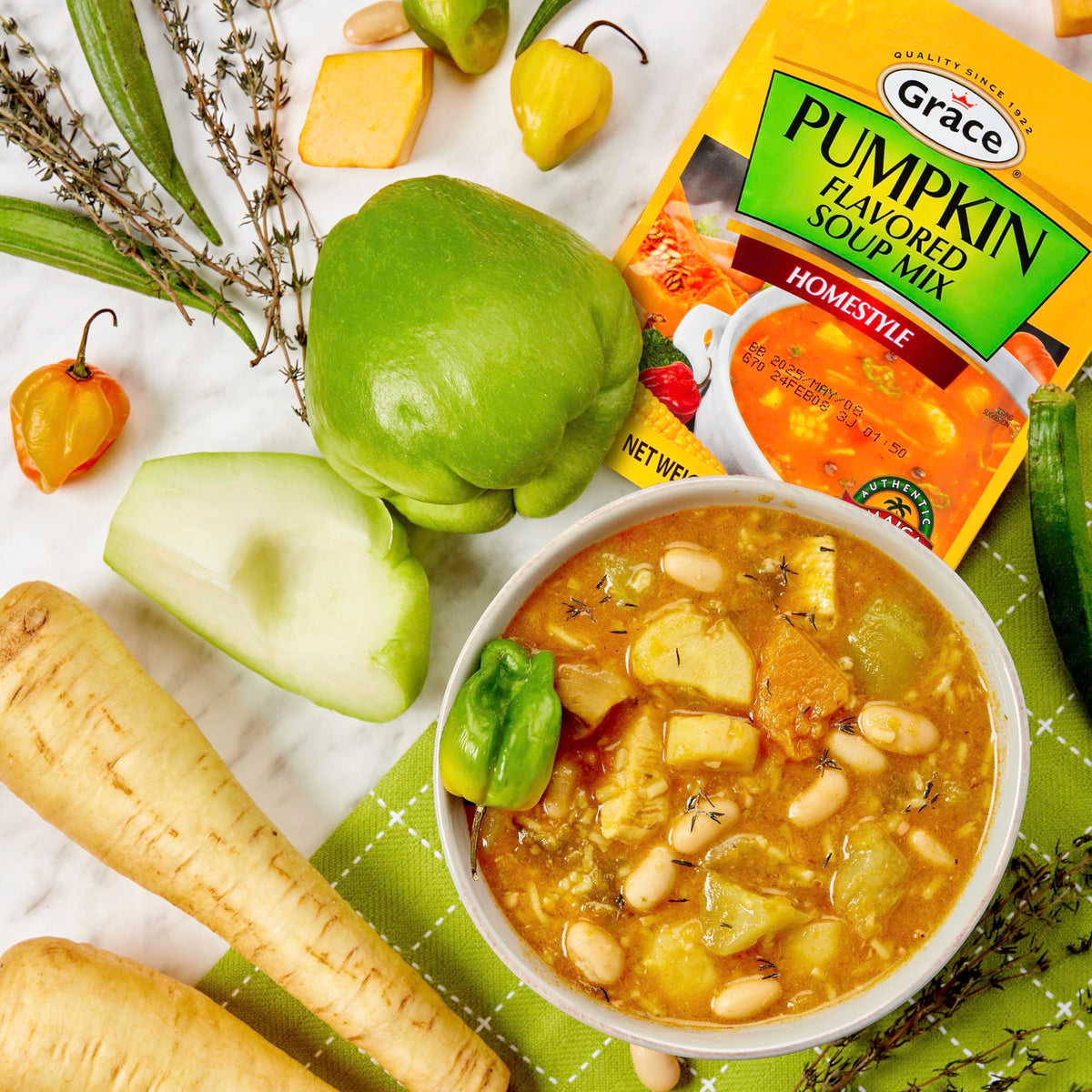 Grace Variety Pack: 12 Flavored Jamaican Soup Mixes — Fish, Cock, Chicken & Pumpkin