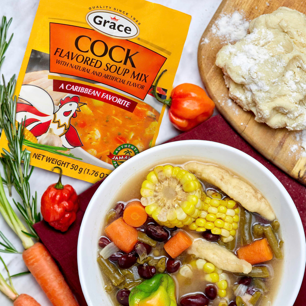 Grace Variety Pack: 12 Flavored Jamaican Soup Mixes — Fish, Cock, Chicken & Pumpkin