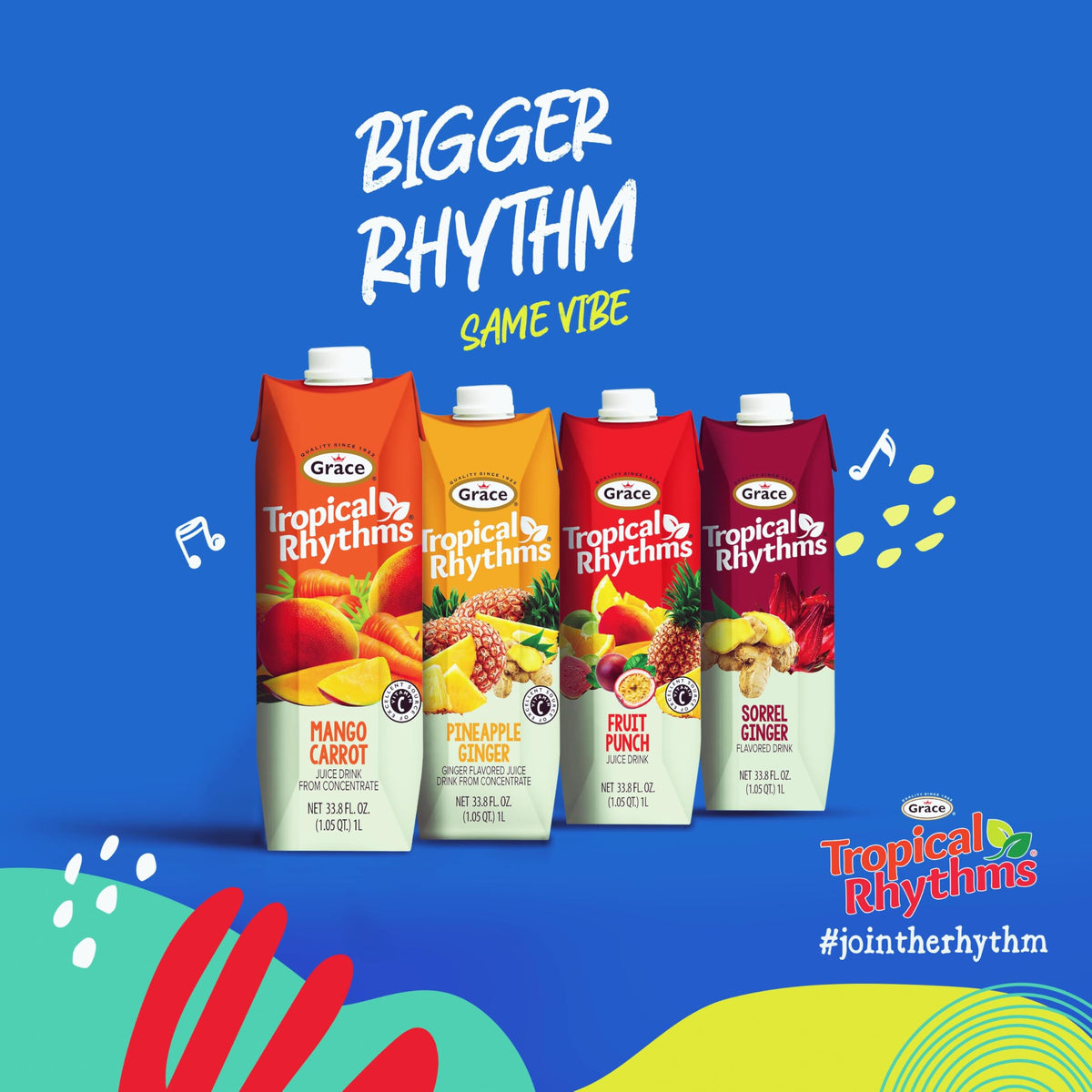 Grace Tropical Rhythms Ginger and Pineapple Juice — 3 Cartons (1L Each)