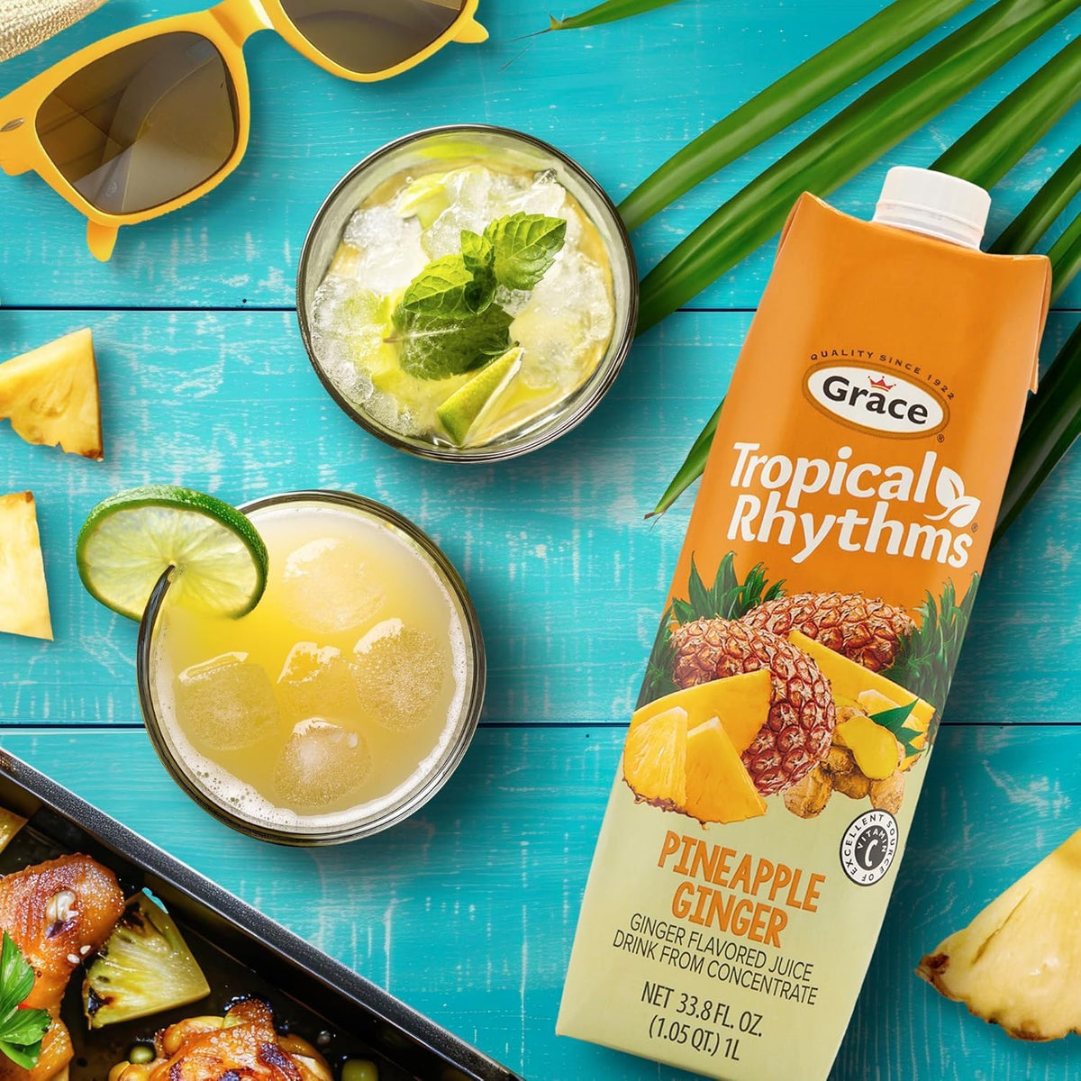 Grace Tropical Rhythms Ginger and Pineapple Juice — 3 Cartons (1L Each)