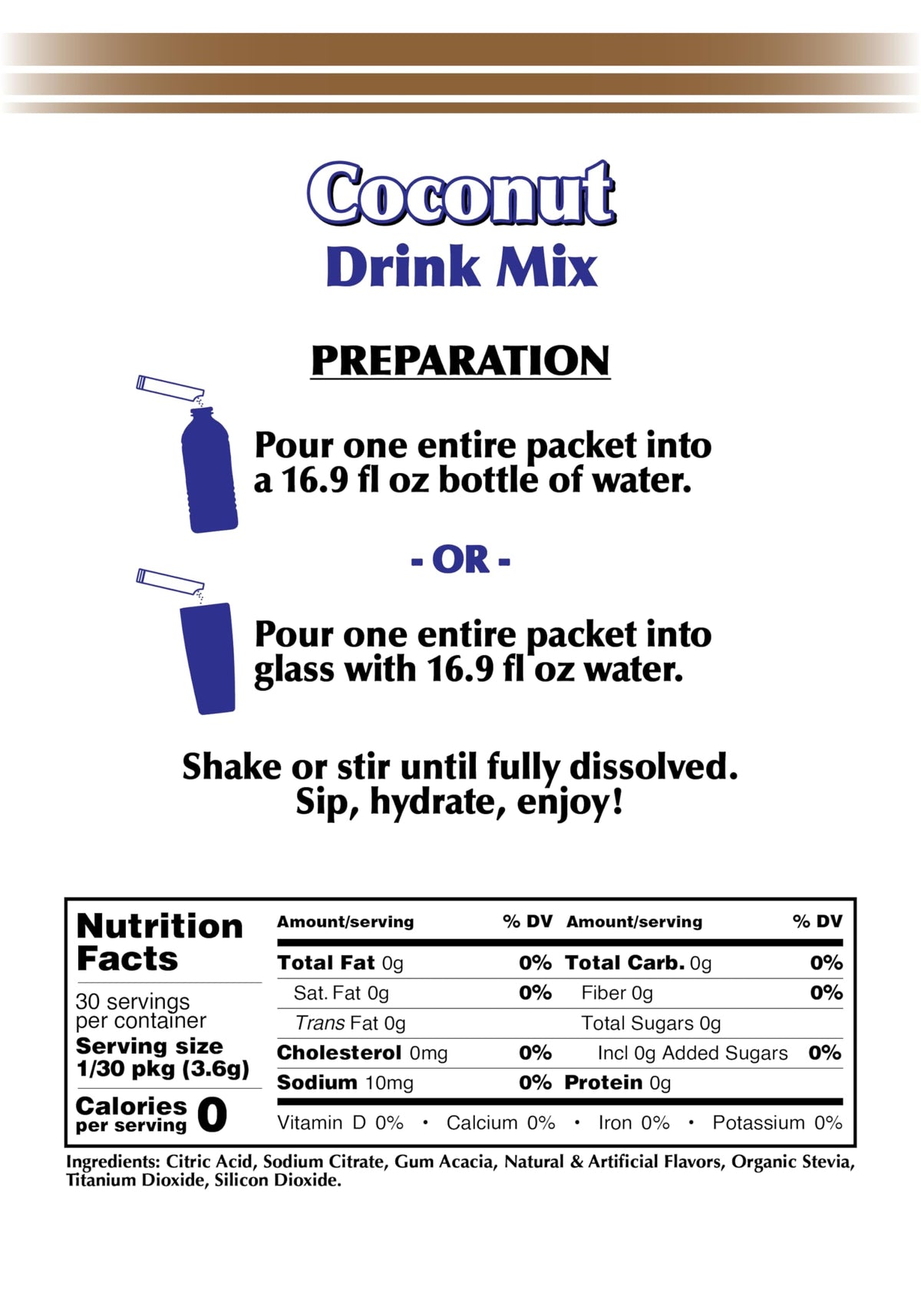GramZero 2GO Sticks – Coconut Zero Calorie Sugar Free Drink Mix with Stevia