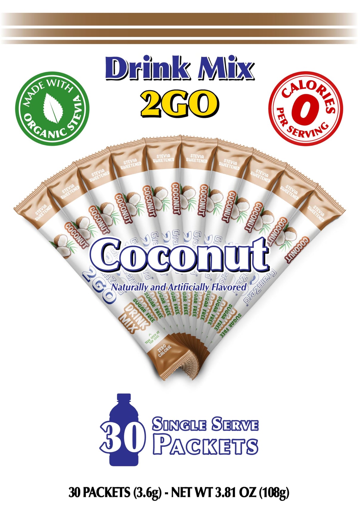 GramZero 2GO Sticks – Coconut Zero Calorie Sugar Free Drink Mix with Stevia