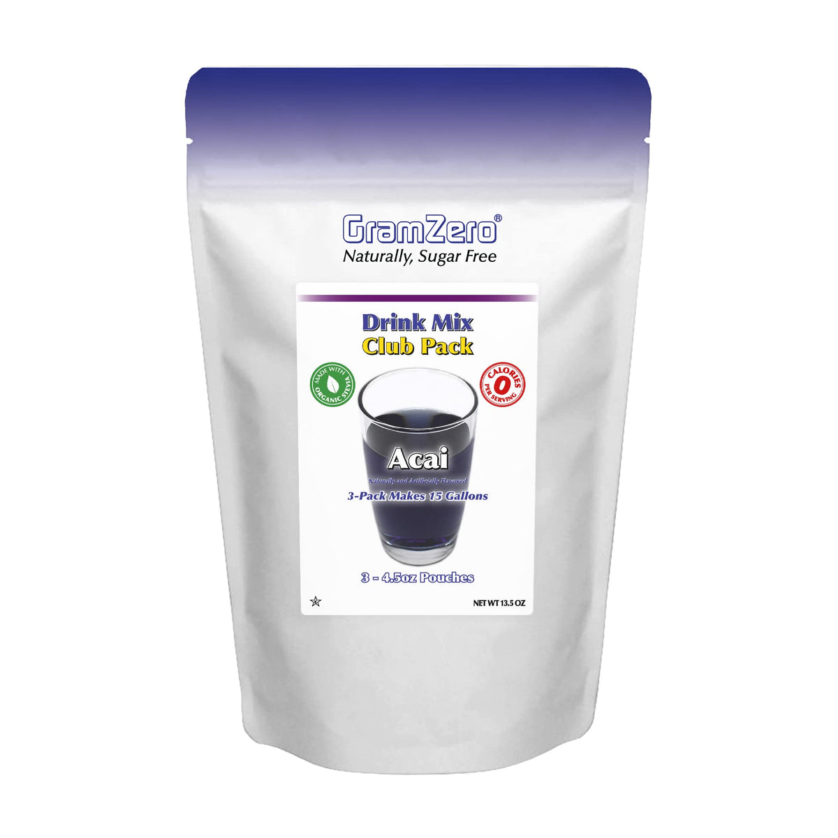 GramZero Acai Zero Calorie Sugar Free Drink Mix – Keto Friendly, Stevia Sweetened