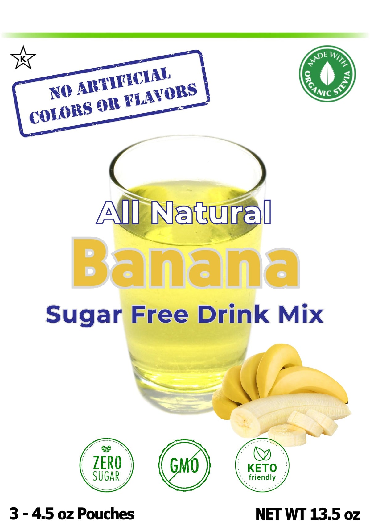 GramZero All Natural Banana Drink Mix — Zero Calorie, Sugar Free, Stevia Sweetened, Keto Friendly