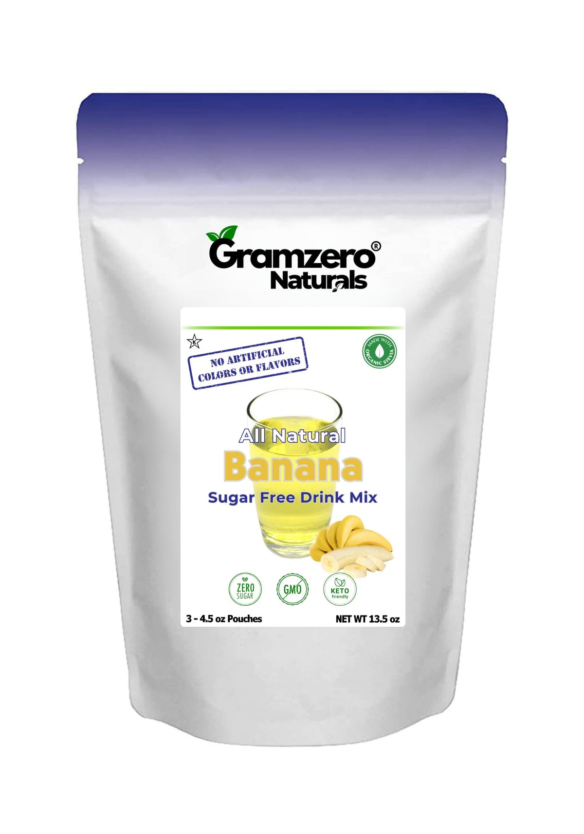 GramZero All Natural Banana Drink Mix — Zero Calorie, Sugar Free, Stevia Sweetened, Keto Friendly