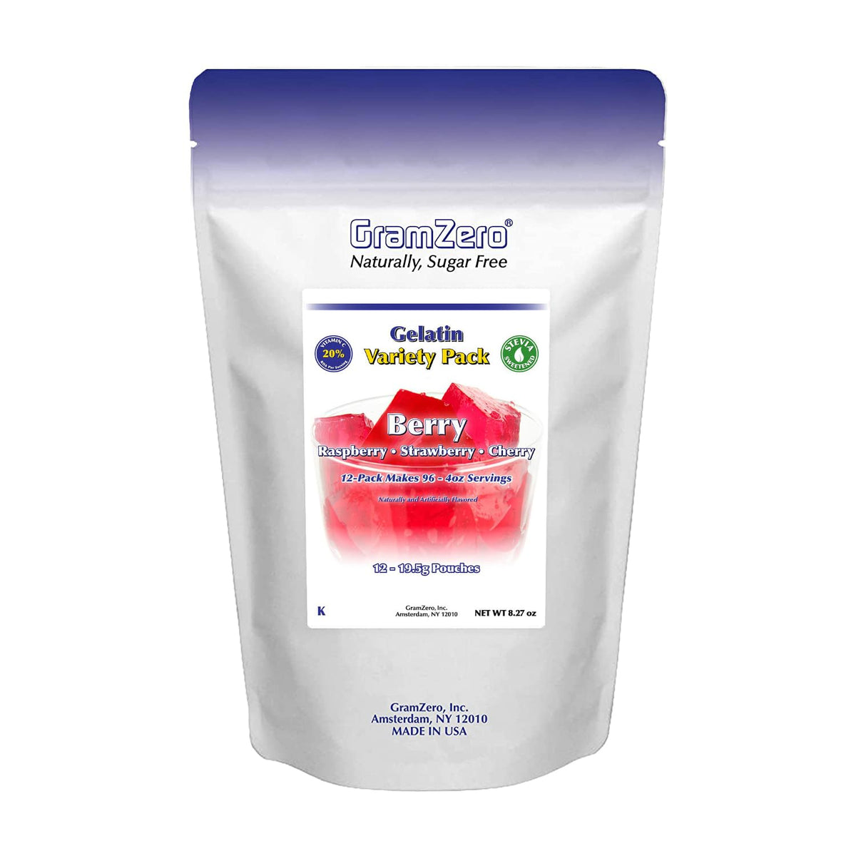 GramZero Berry Variety Sugar Free Gelatin Mix 12-Pack – Zero Carb, Stevia Sweetened