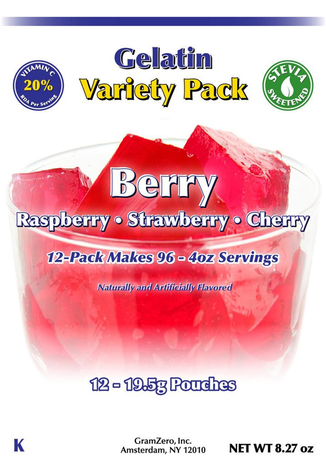 GramZero Berry Variety Sugar Free Gelatin Mix 12-Pack – Zero Carb, Stevia Sweetened