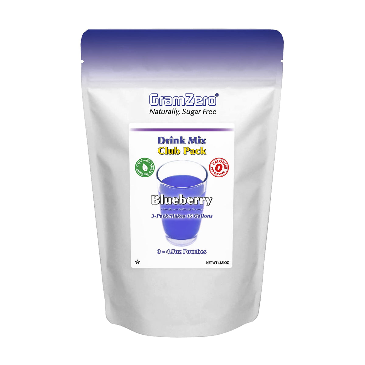 GramZero Blueberry Zero Calorie Sugar Free Drink Mix – Keto Friendly, Stevia Sweetened