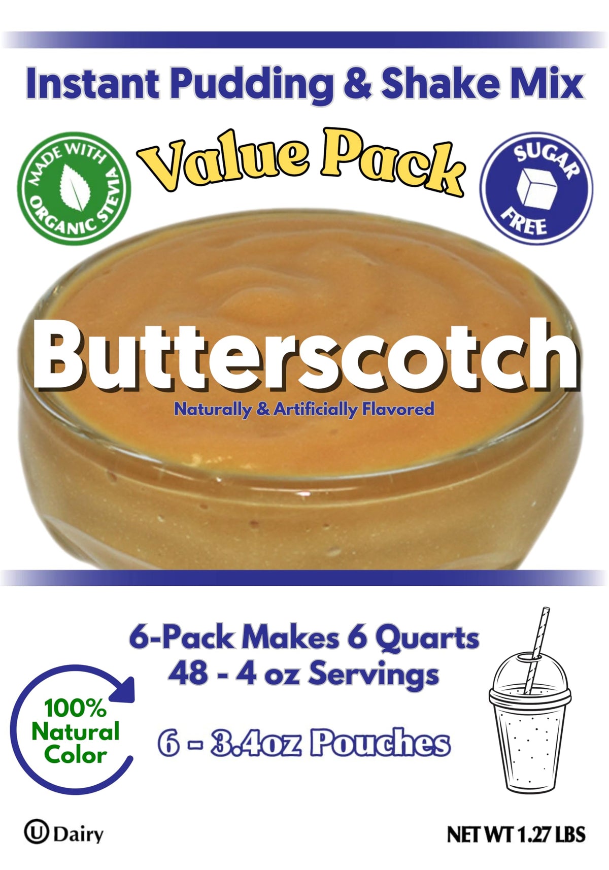 GramZero Butterscotch Sugar-Free Pudding Mix 6-Pack – Low Carb, Stevia-Sweetened