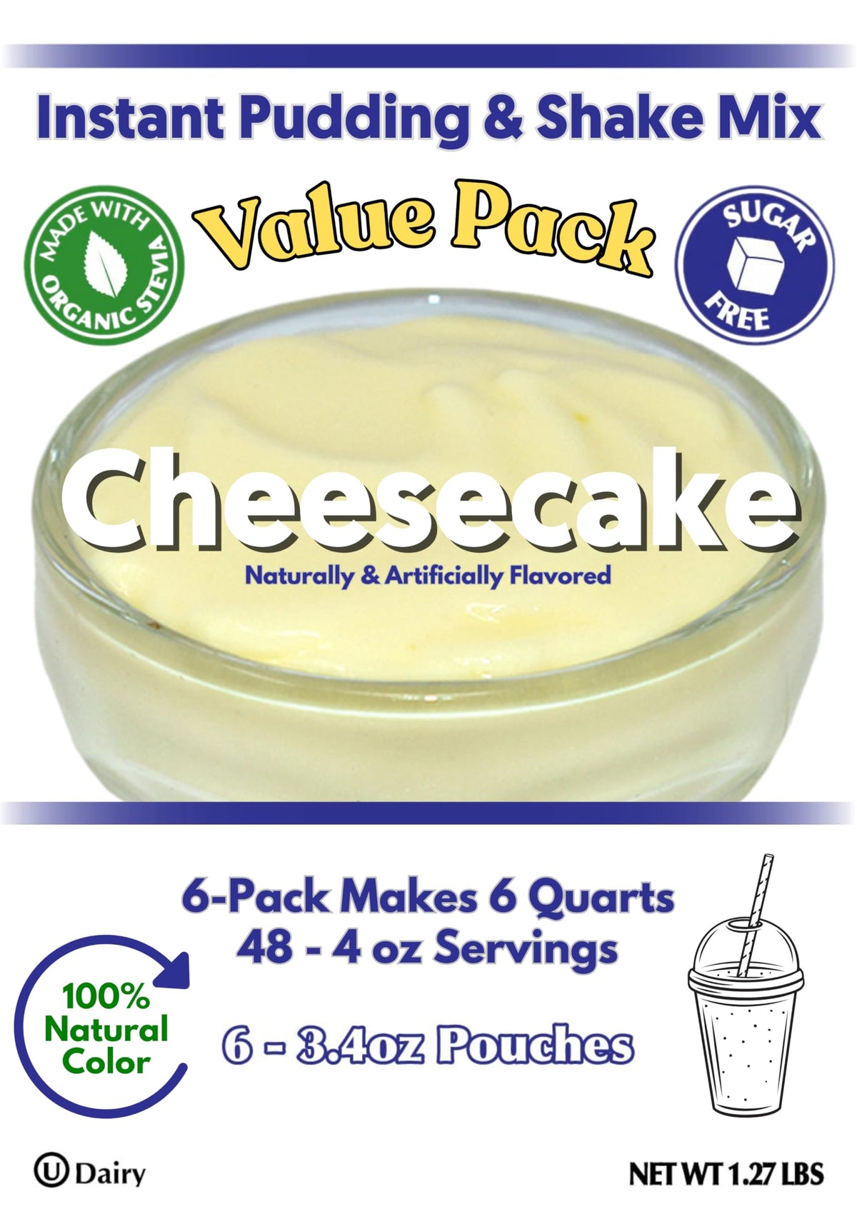 GramZero Natural Color Cheesecake Sugar Free Pudding Mix 6-Pack – Low Carb, Stevia Sweetened