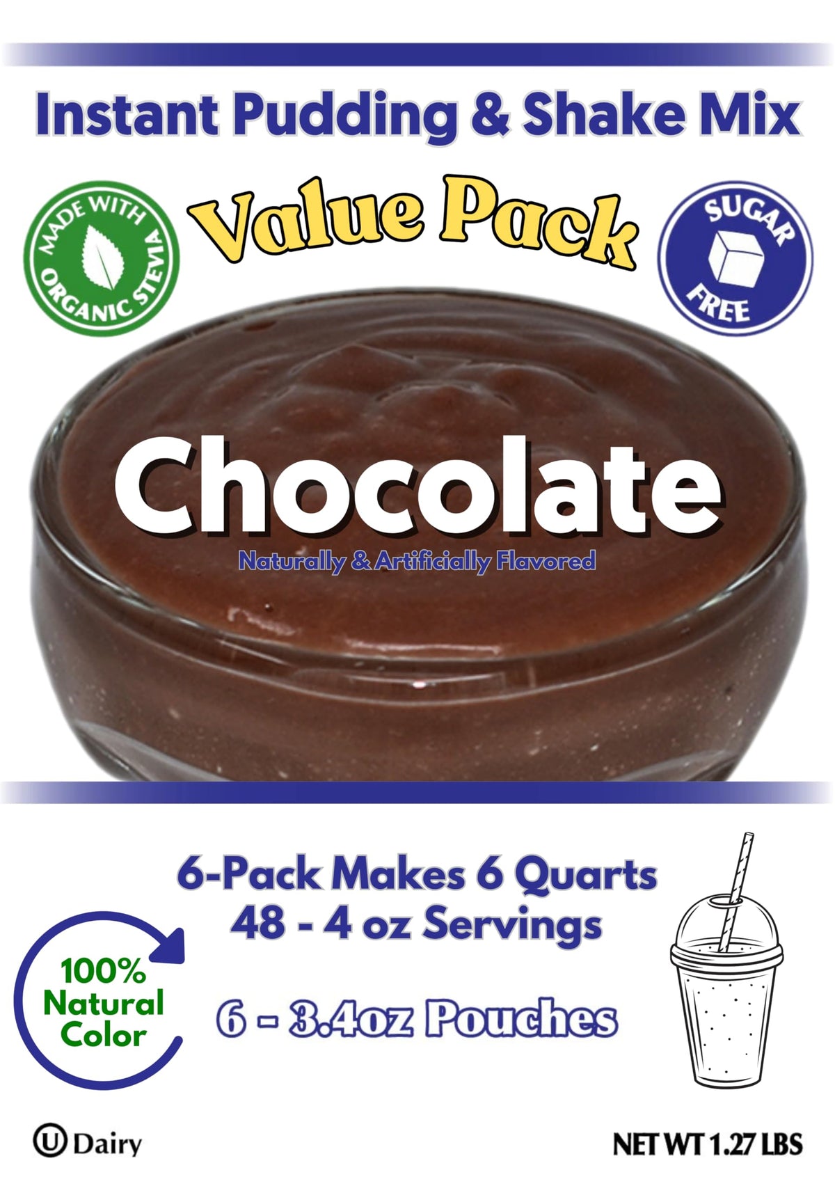 GramZero Natural Color Chocolate Sugar Free Pudding Mix 6-Pack