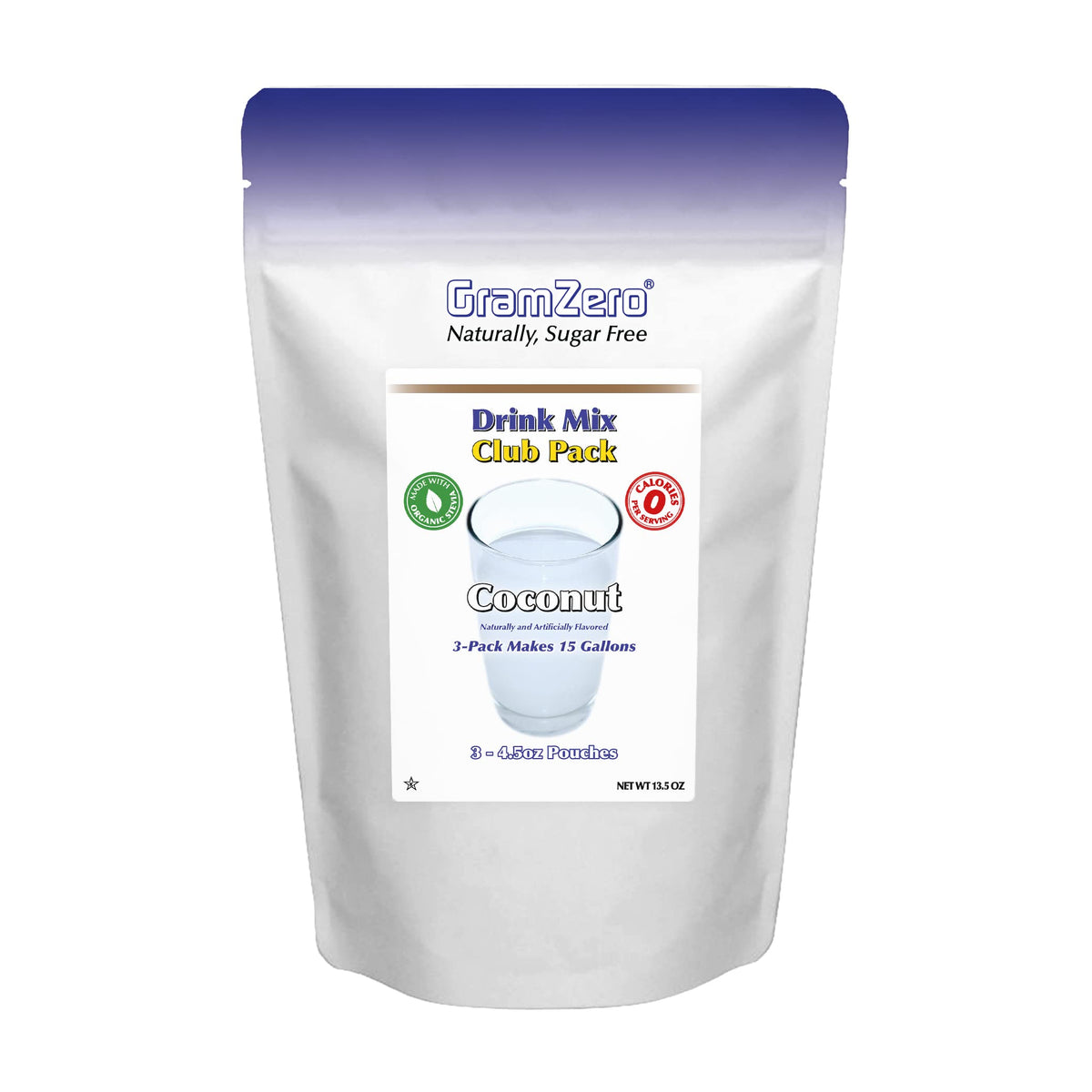 GramZero Coconut Zero Calorie Sugar Free Drink Mix | Keto Friendly & Stevia Sweetened