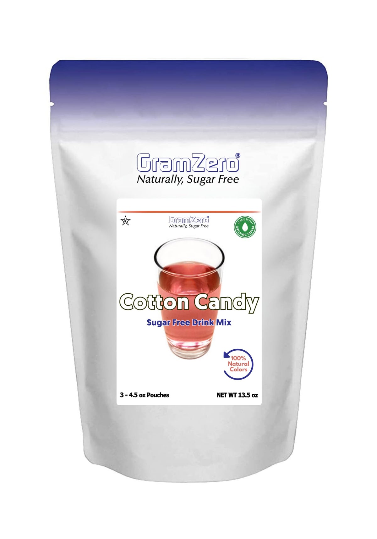 GramZero Cotton Candy Zero Calorie Drink Mix – Organic Stevia, Keto Friendly