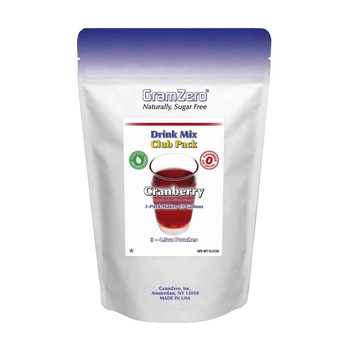 GramZero Cranberry Zero Calorie Drink Mix – Sugar Free, Stevia Sweetened, Keto Friendly