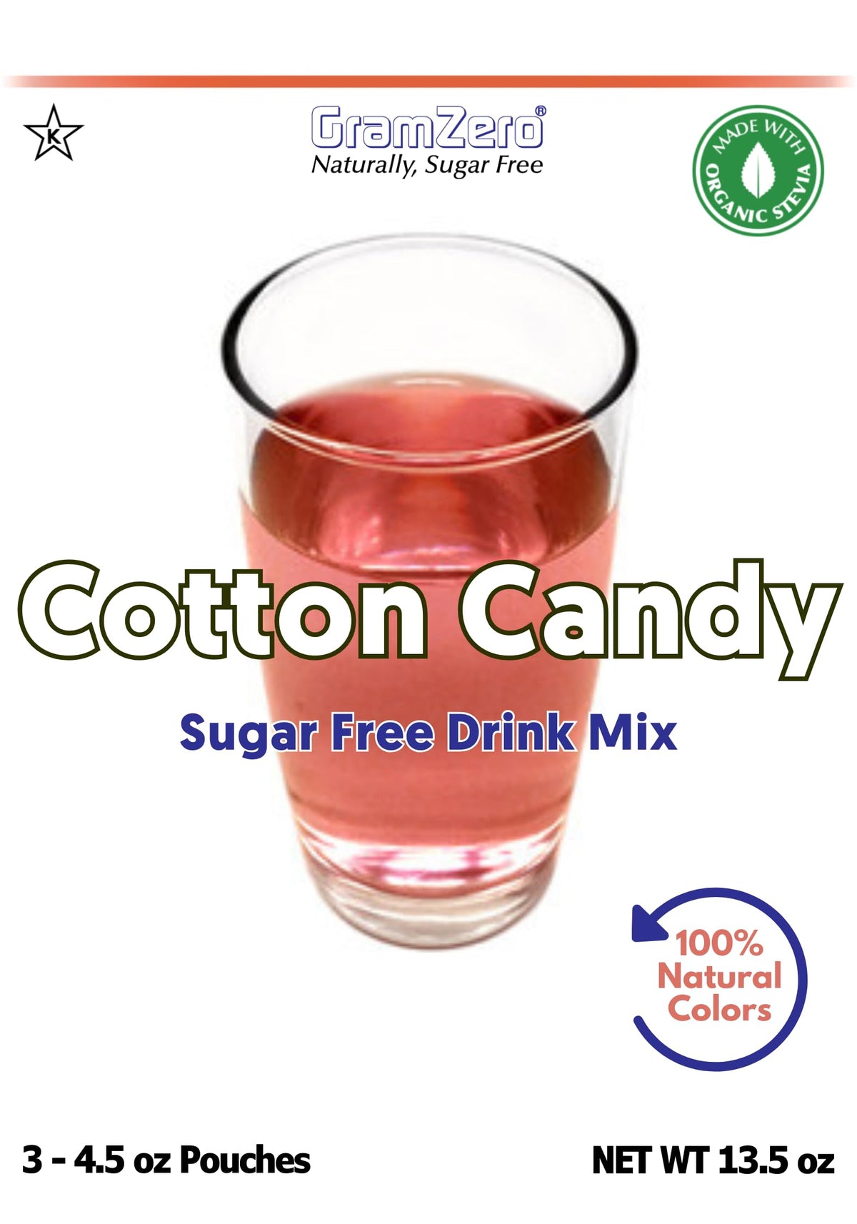 GramZero Cotton Candy Zero Calorie Drink Mix – Organic Stevia, Keto Friendly